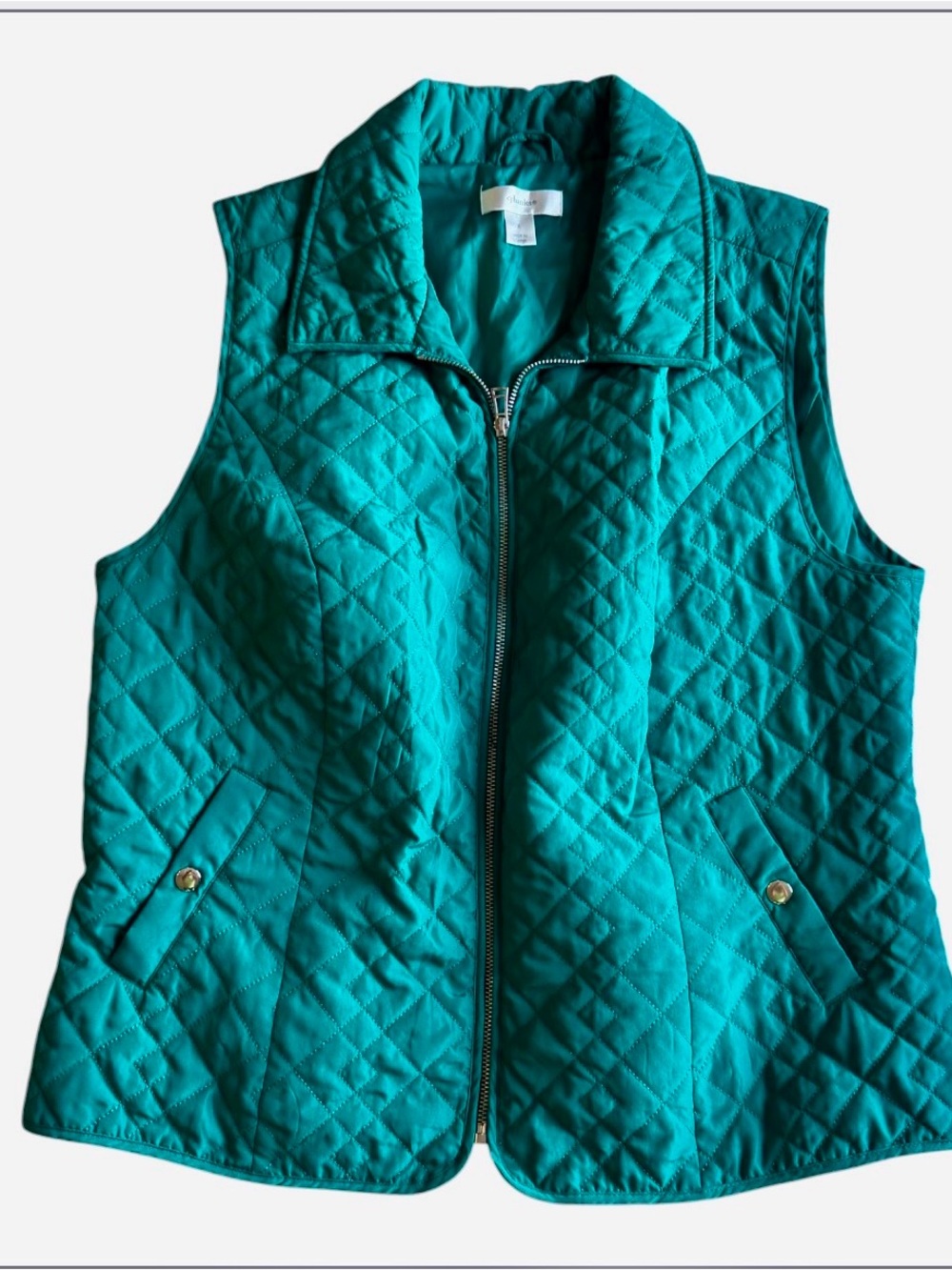 CJ Banks Quilted Teal Sleeveless Zip Vest